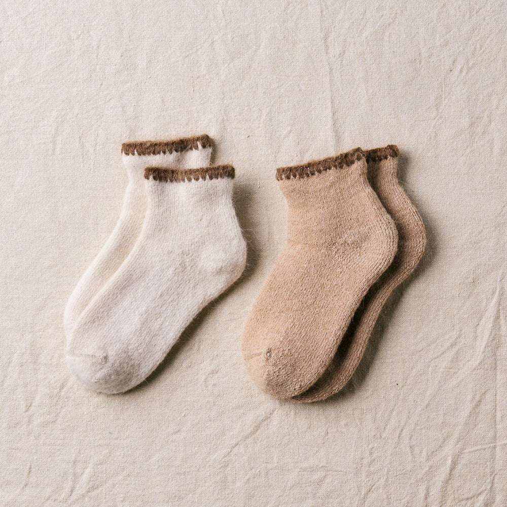 7-5011｜Alpaca Organic Cotton Garland Stitch Pile Socks