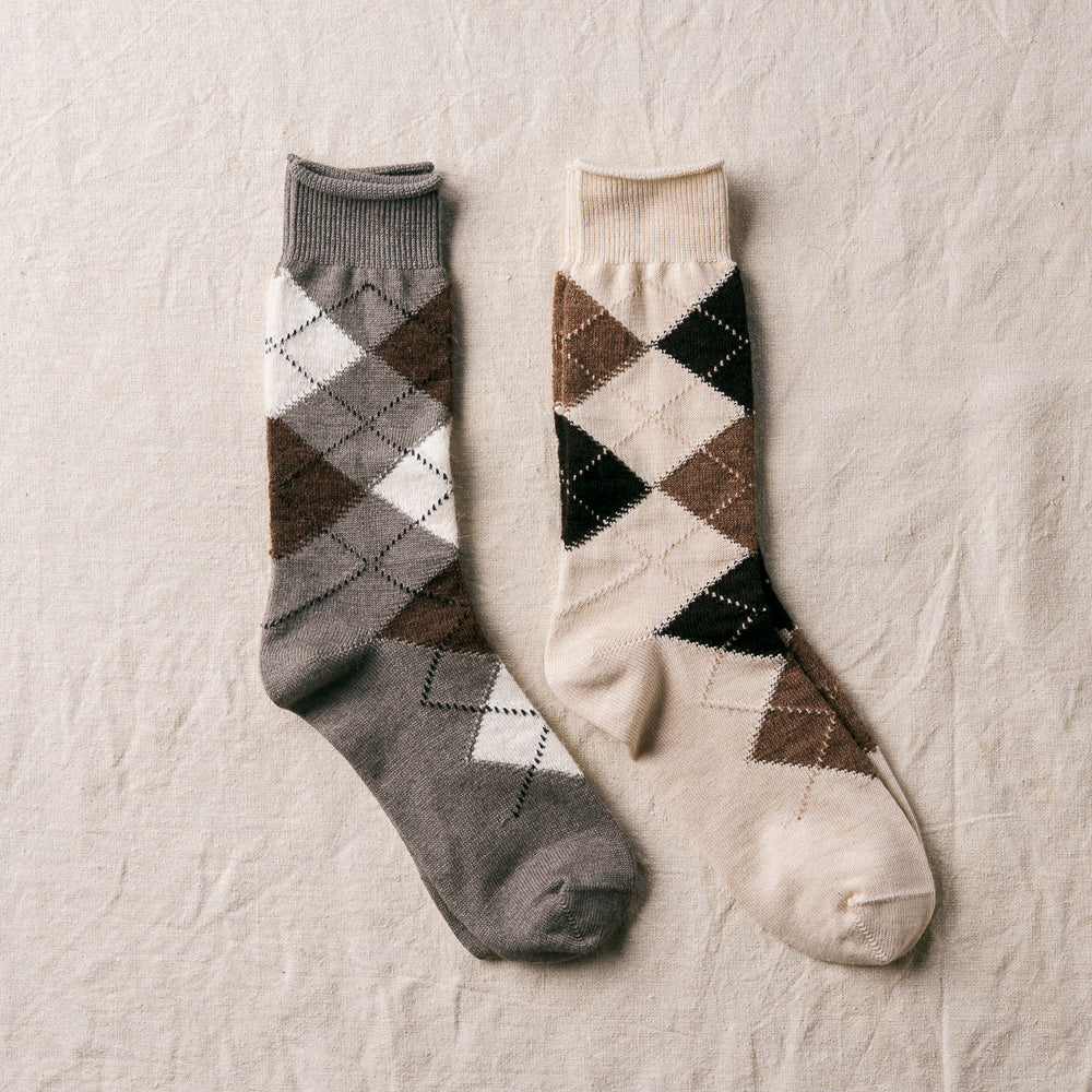 7-5016｜Organic Cotton Alpaca Yak Argyle Socks