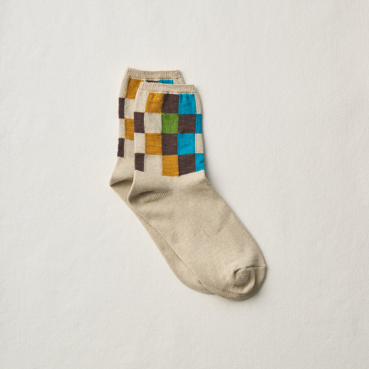 4-2016｜Organic Cotton Block Pattern Socks