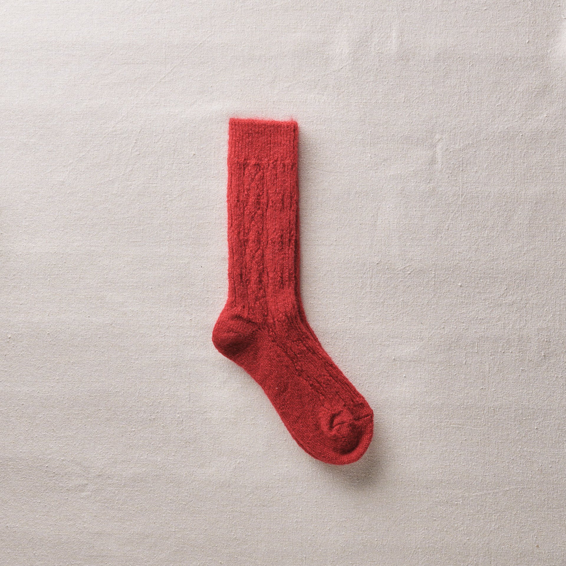 4-4025｜Mohair Wool Cable Pattern Socks