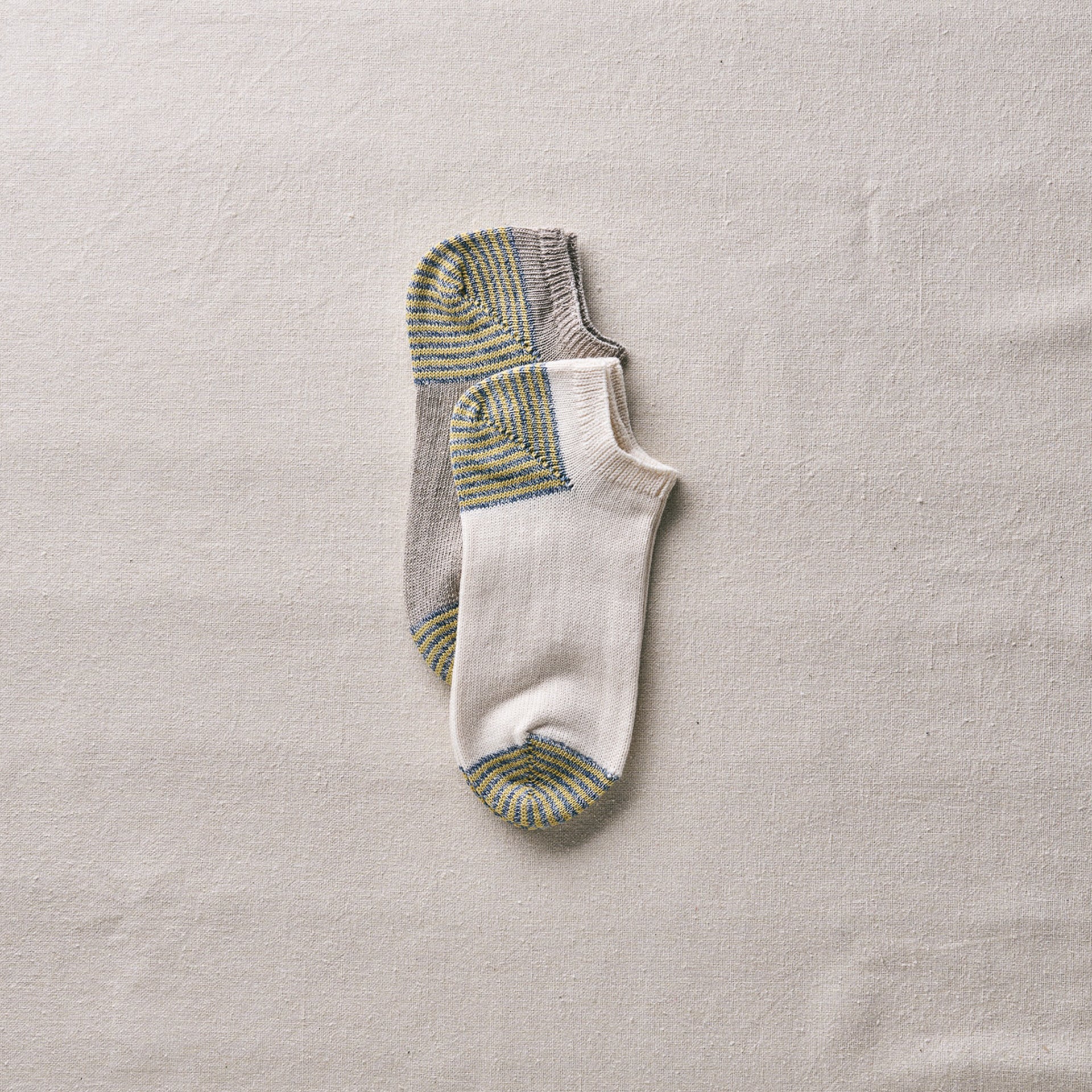 7-5013｜Organic Cotton Linen Striped Sneaker Socks 2Pair