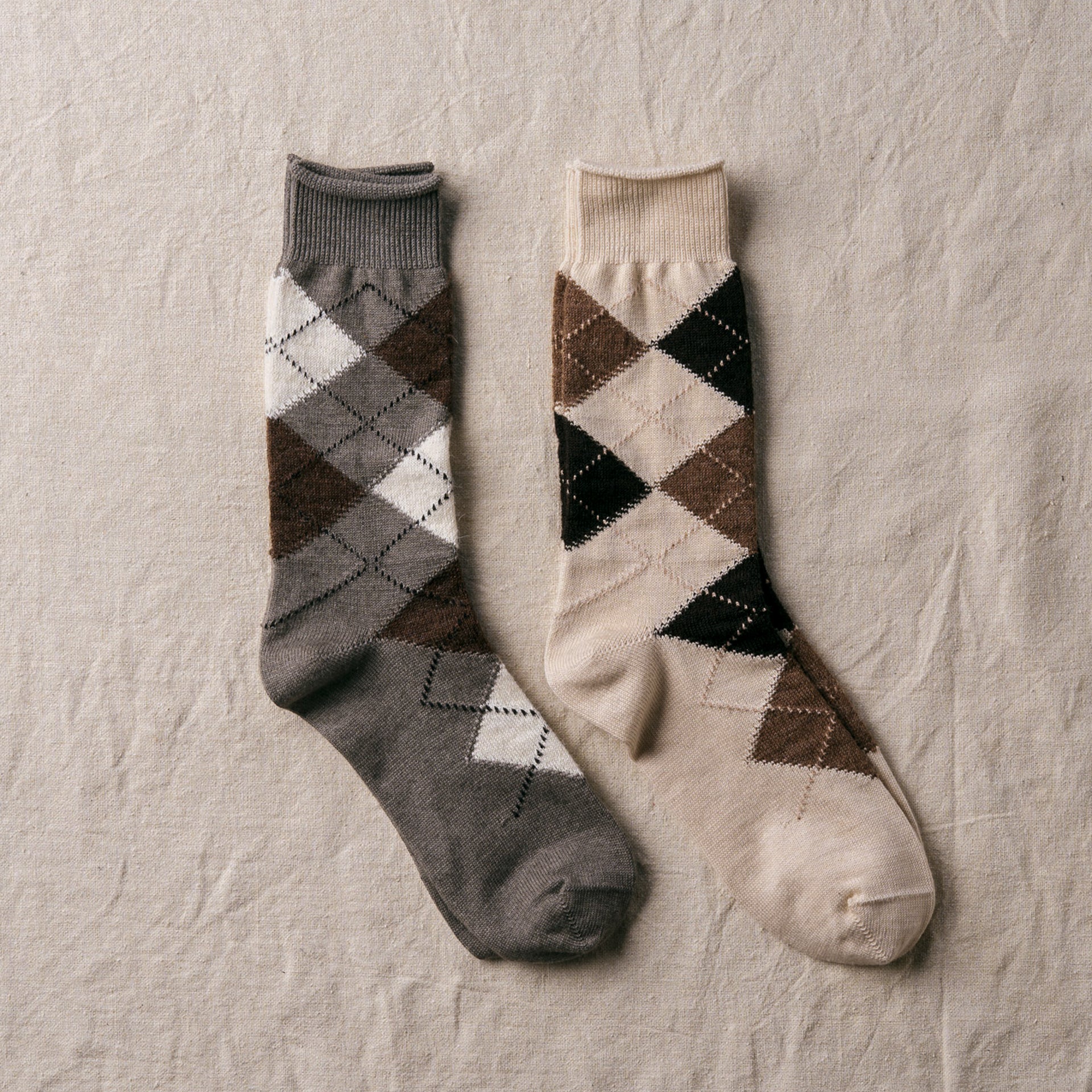 7-5016｜Organic Cotton Alpaca Yak Argyle Socks